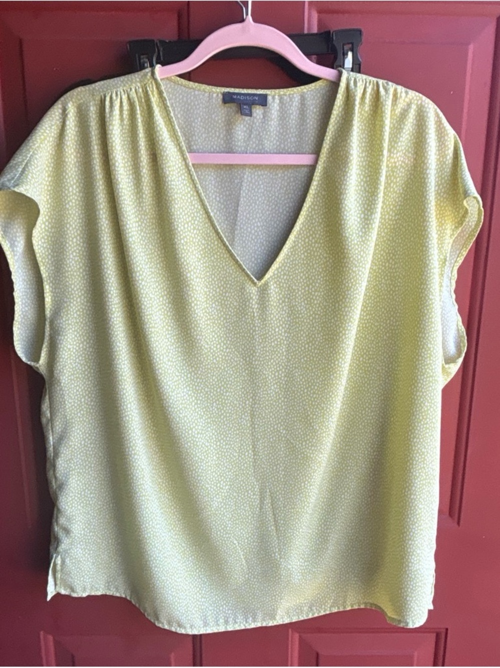 Madison Lemon V-Neck Short Sleeve Blouse